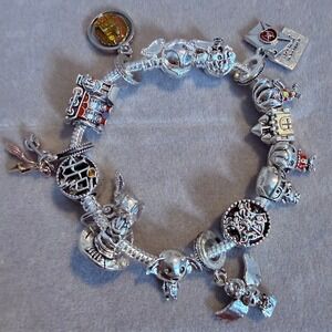 Pandora-like Harry Potter Charm Themed Bracelet Hogwarts Train Golden Snitch